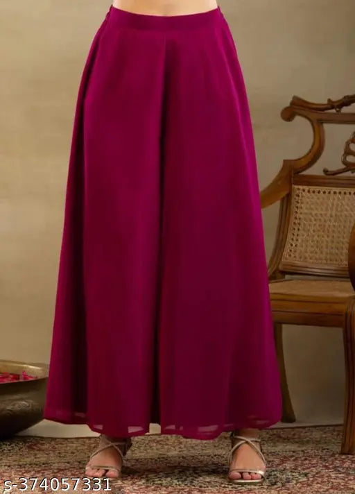 Georgette sequence work kurta with solid palazzos, sleeveless and single size XXL. Indian-made women's fashion on model
