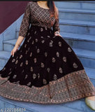 Black gold rayon kurti with printed combo, three-quarter sleeves, straight design from India