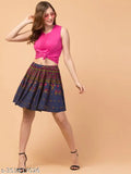 Multicolor printed rayon mini skirt for women, jaipuri design, elastic waist closure, enhances elegant look