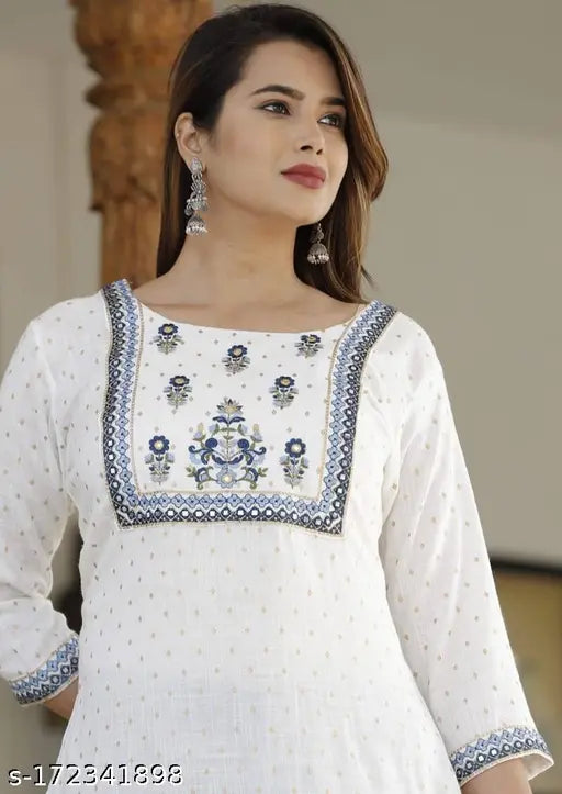 Royal Blue Mirror Work Kurti Pant Set, rayon fabric, three-quarter sleeves, Indian wear for women and girls