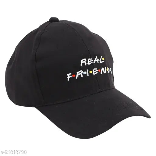 Ambitieux Real friends embroidered cotton unisex cap with sunshade, stylish baseball hat for men and women, India-origin apparel accessory