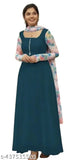 Pastel-shaded Georgette rama gown1 with long sleeves, complementing printed dupatta and kurti set, India origin