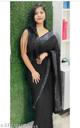 Georgette Hot Fix saree with Bangalori silk blouse, solid pattern, single piece from Jay Khodiyar Creations India