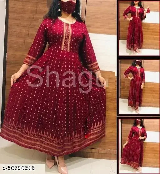 Rayon Anarkali kurti with printed combo, three-quarter sleeves, M to XXXL sizes, Indian traditional fashion