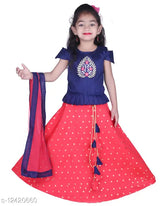 Taffeta silk and cotton blend girls lehenga choli dupatta set, sleeveless, embroidered with jacquard stitch, 3-piece set for sizes 6-12 months to 4-5 years, Indian origin