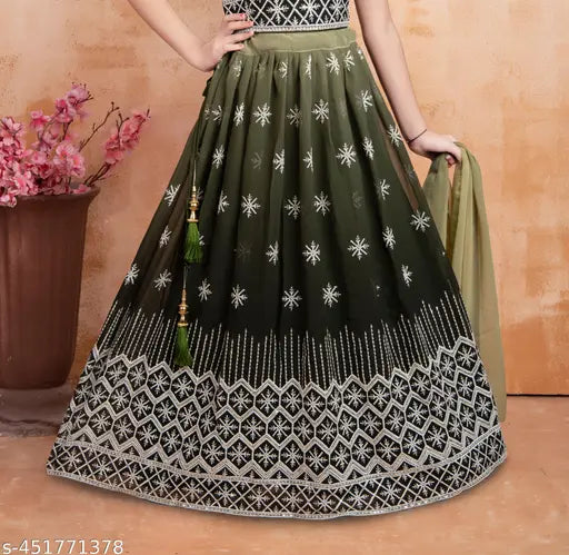 Georgette embroidered lehenga-choli, Indian designer girls ethnic dress for weddings