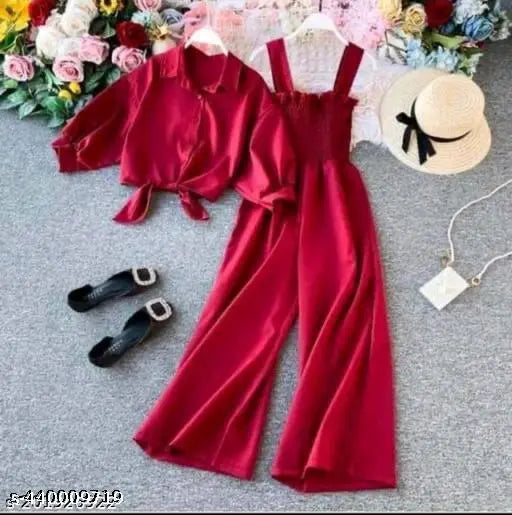 Trendy crepe sleeveless jumpsuit for girls, latest designer solid-color style