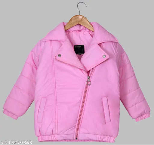 Polyester self-design girls' winter full sleeve jacket, 11-12 years size, India origin