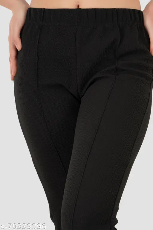 Polycotton flared trousers, classic designer style for women's office wear, solid pattern, size 26-38 (Waist 26-34, Length 38in)