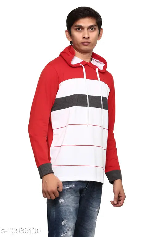Cotton blend striped hoodie for men by GENTINO, long sleeves with printed net pattern