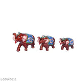 Handcrafted white-red ceramic elephant showpiece set, perfect for home decor or gifting - 10cm tall