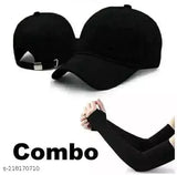 Cotton solid plain adjustable baseball cap combo pack with UV protection & cooling arm sleeves, India-made for men and women
