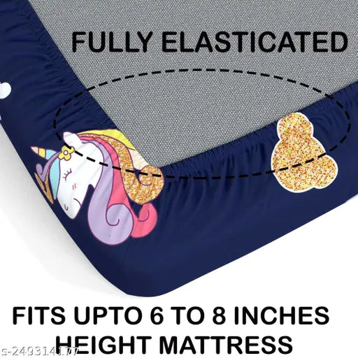 Microfiber unicorn-themed double fitted bedsheet by BAANI, ideal for adults in heavy winter seasons, features 2 pillow covers and is easy to wash
