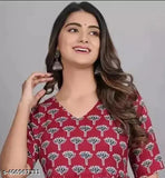Maroon flower print rayon kurti for women, short-sleeved ethnic fashion outfit in XS to XXXL sizes