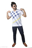 Thalasi men's checkered polo t-shirt, lycra short sleeves, printed net pattern (size S - chest size: 19 in, length size: 28 in), Indian origin