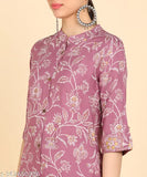 Women's rayon floral print kurta pant set, three-quarter sleeves, printed net bottomwear on display rack, S-XXL sizes available