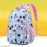 Lightweight canvas printed school backpack for girls & women, featuring 4 compartments and side pocket for water bottle. Free size (28cm x 12cm), made in India