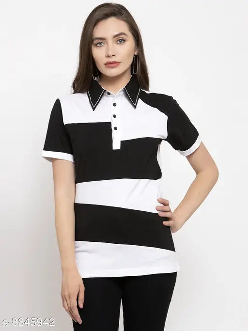 Colorblocked cotton short-sleeve women's t-shirt by Door74, size XL. Made in India