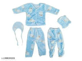Wool winter wear set for kids: 5 pcs (Cap sweater, Pyjama, Ralgaddi, pyjami with attached booties) - Indian origin