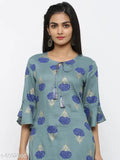 Women's printed rayon kurti, three-quarter sleeves, vibrant Indian print (M - Bust 38", Length 44")