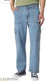 Light blue oversized cargo jeans for men, denim with six pockets, fashionable casual wear
