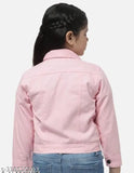 Kids girls pink cotton blend jacket, solid color long sleeves, 5-12 years, Indian made clothing