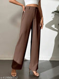 Brown viscose rayon women's trouser - solid pattern, S size from India