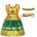 Cotton Silk Pattu Langa Pavadai for Kids with Waist Belt - Floral Self-Design Lehenga, Sleeveless, India