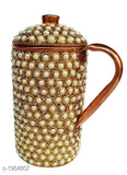 Pure copper jug dinnerware set, 12cm x 23cm x 11cm, 1500ml capacity, ideal for gifts and Ayurvedic health benefits, decorated with washable pearls for Christmas or Diwali celebrations