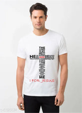 Comfy men's polyester T-shirt, short sleeves, printed design. Men's M, L, XL, XXL sizes available, made in India