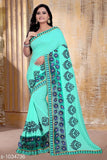 Sky-blue and navy chiffon saree with solid net running blouse for festive or wedding wear, India origin