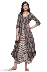 Cotton floral printed layered kurti, three-quarter sleeves, Indian women's fashion