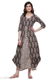 Cotton floral printed layered kurti, three-quarter sleeves, Indian women's fashion