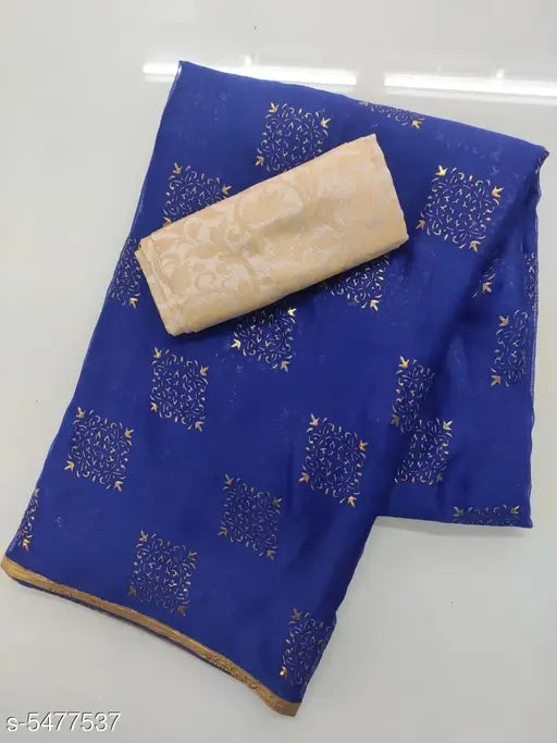 Stylish women's chiffon saree in free size, featuring zari embroidered net blouse, Indian origin