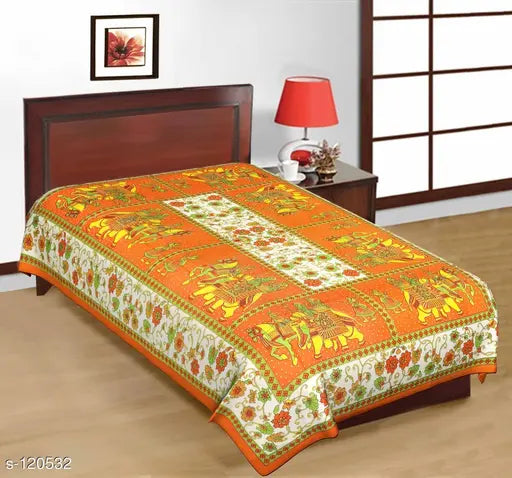 Trendy cotton single bedsheet, printed, high-quality 120 thread count, ideal for modern bedroom decor