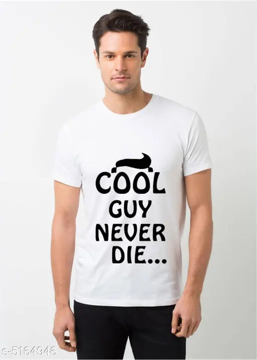 Stylish men's polyester short-sleeve t-shirt with printed design, size M (38in chest, 28in length)