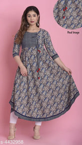 Cotton floral printed asymmetrical kurti, three-quarter sleeves, Indian women's fashion