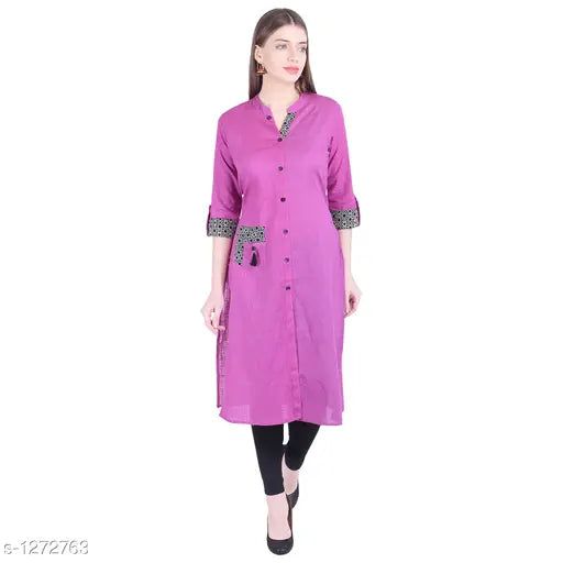 Solid cotton three-quarter sleeve kurti, single color design in XXL size, Indian women's fashion