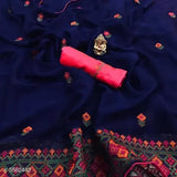 Georgette women's saree, embroidered pattern, separate satin blouse, India origin
