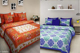 Stylish cotton printed double bedsheet & pillow covers (144 TC), Indian-made, 92in x 84in bed, 26in x 18in pillows on display