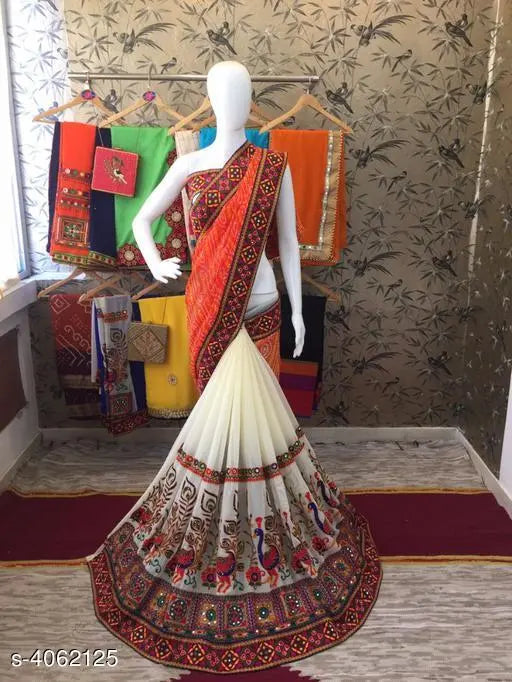 Georgette embroidered saree with separate blouse, trendy fashionable women's saree in free size