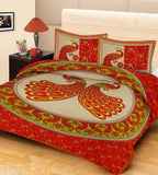 Elegant printed cotton double bedsheet, 144 thread count, India-made bed linen for home decor