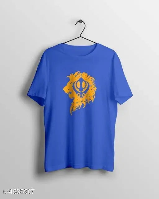 New attractive cotton short-sleeve printed men's T-shirt, vibrant design on display. Sizes: S, M (27in), L (28in), XL (29in), XXL. Made in India
