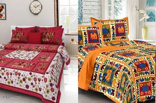Attractive cotton printed double bedsheets set (2 pieces), high-quality Indian-made with a thread count of 144