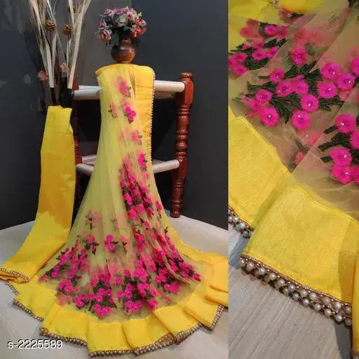 Voguish embroidered net women's saree, free size Indian traditional wear