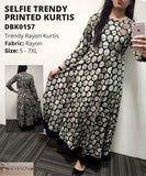 Rayon geometric print flared kurti for women, three-quarter sleeves, India origin