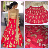 Embroidered taffeta silk lehenga (free size) in traditional Navratri design, featuring stitched lycra bottomwear and net dupatta, India origin