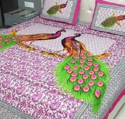 Trendy cotton 100x90 double bedsheets, 160 thread count, pack of 1, queen size with 2 pillow covers originated from India