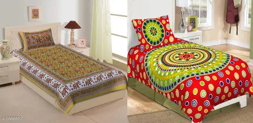 Stylish cotton double bedsheet, 140 thread count, pack of 2, India-made, 90x60 size on display