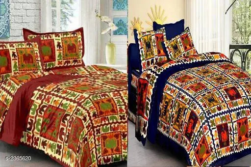 Heritage cotton printed double bedsheets set (pack of 2), 140 thread count